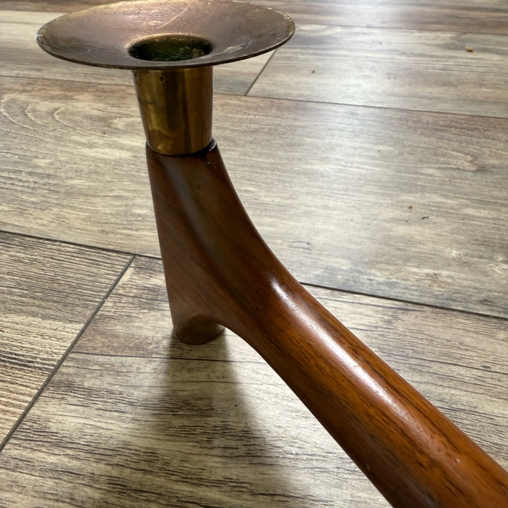 Mid-Century Danish Walnut & Brass Articulating Candle Holder - Picture 9 of 15